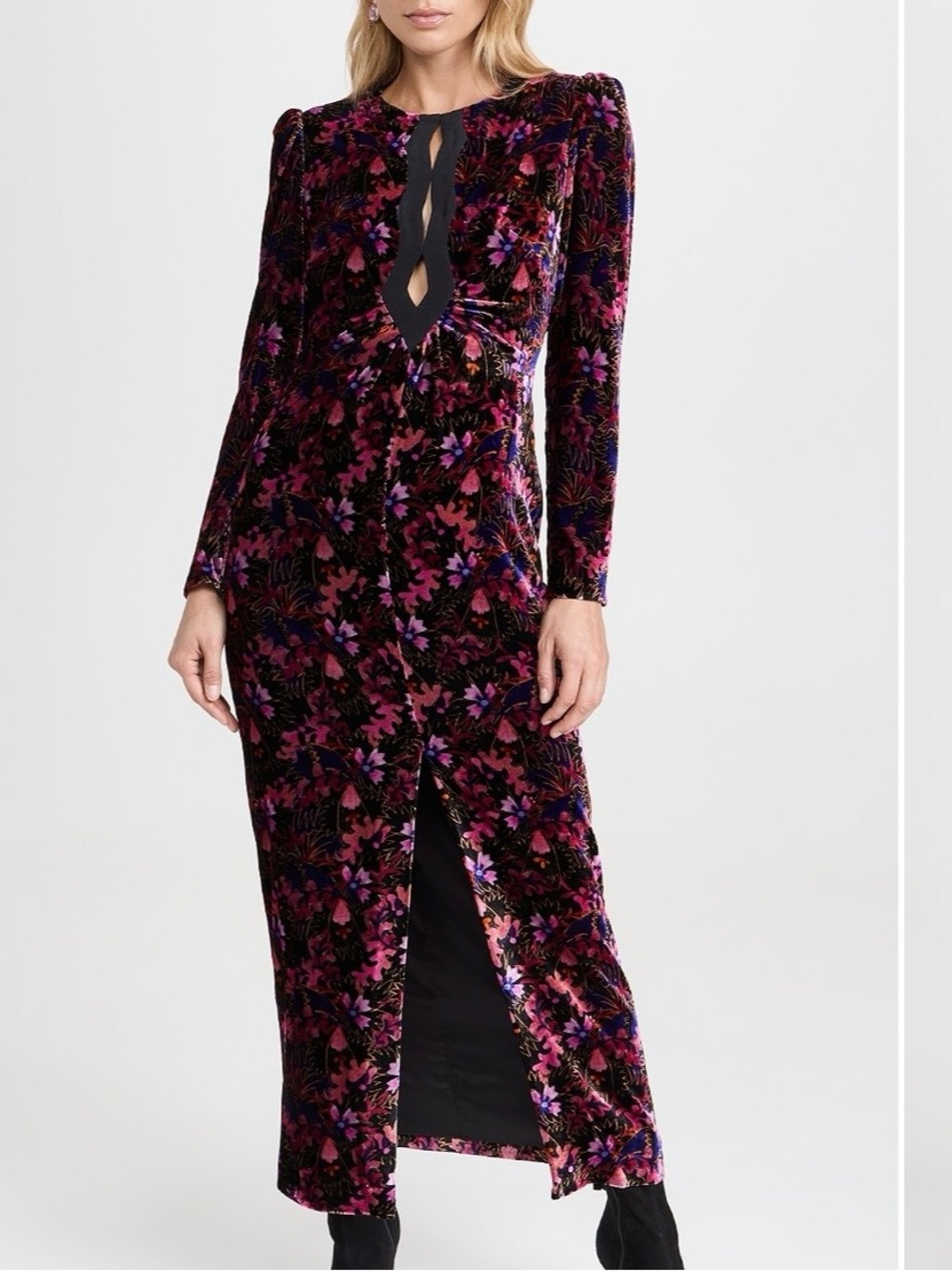 Saloni Jinx C Moody Floral Velvet Evening Gown 14 Event Dress Luxury Jewel Tones
